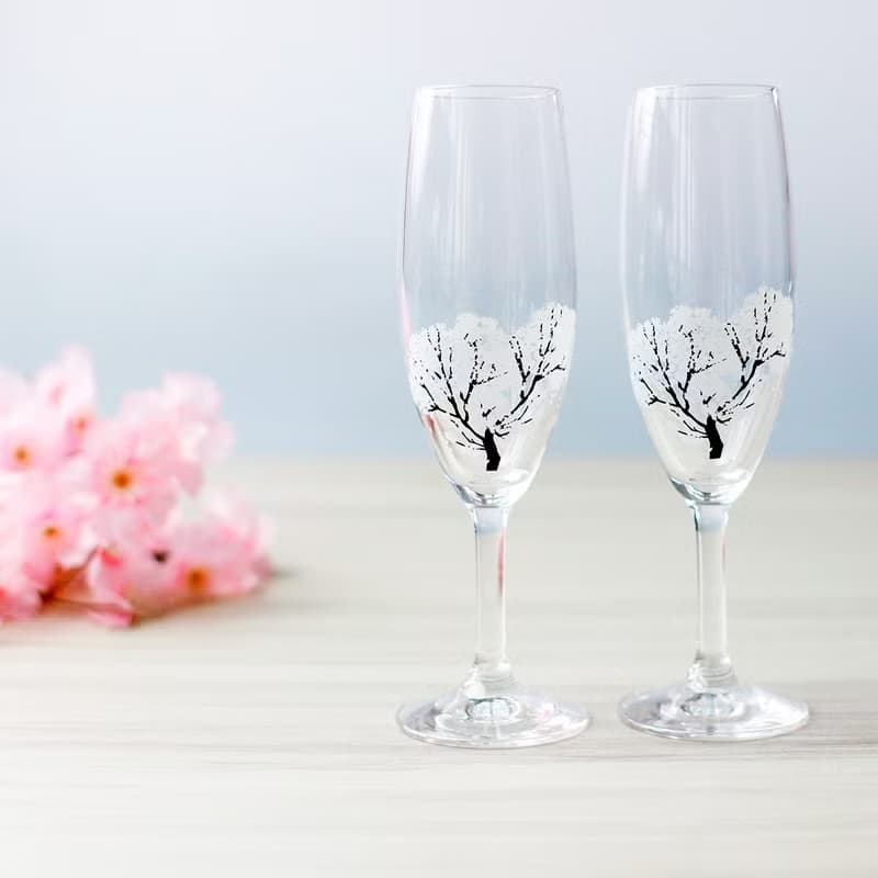 冷感桜シャンパングラスペアセット　温度で色が変わる季節を楽しむ器