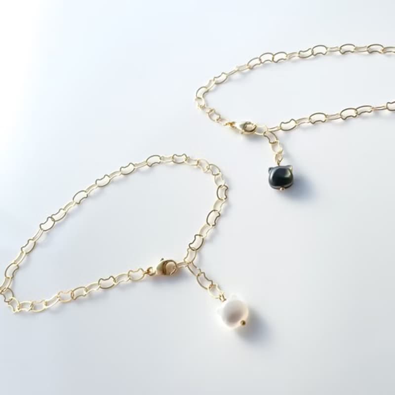 14kgf 貓咪手鍊 附貓咪貝殼吊飾 (黑蝶貝 或 白蝶貝)