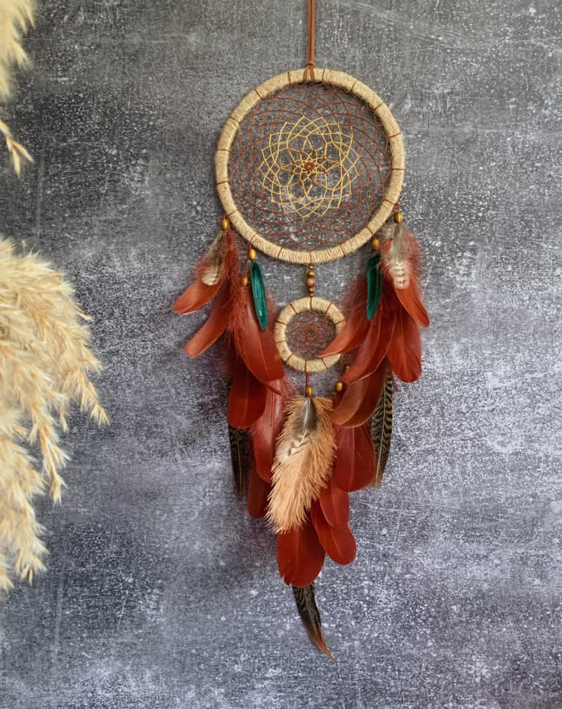 Large Natural Handmade Dreamcatcher  Brown Green  เครื่องดักฝันขนาดใหญ่