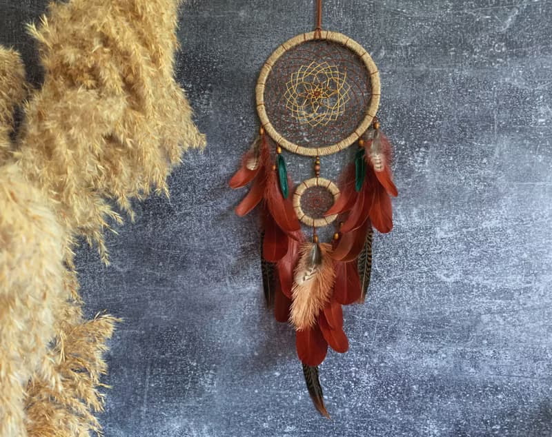 Large Natural Handmade Dreamcatcher  Brown Green  เครื่องดักฝันขนาดใหญ่