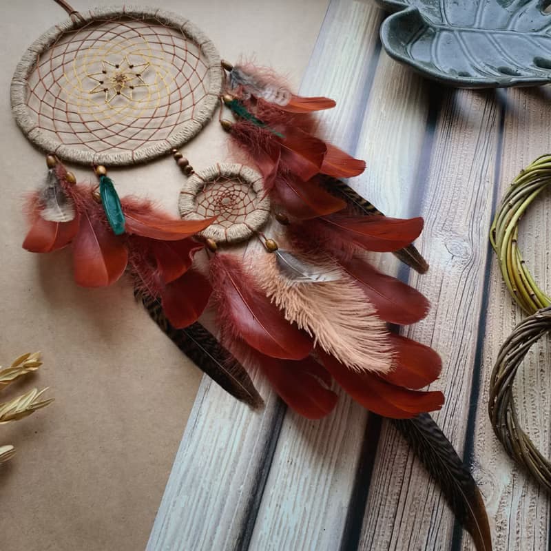 Large Natural Handmade Dreamcatcher  Brown Green  เครื่องดักฝันขนาดใหญ่