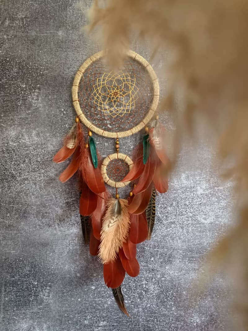 Large Natural Handmade Dreamcatcher  Brown Green  เครื่องดักฝันขนาดใหญ่