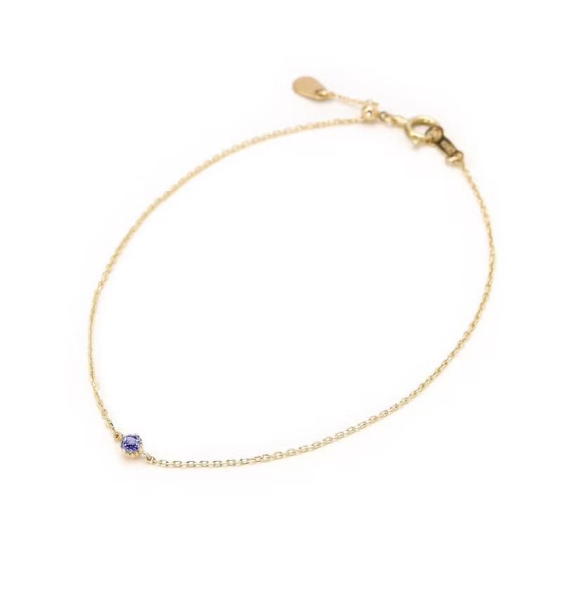9月誕生石 K10 バイオレットブルーサファイアの一粒ブレスレット ~Petela~ (K18 変更可能)