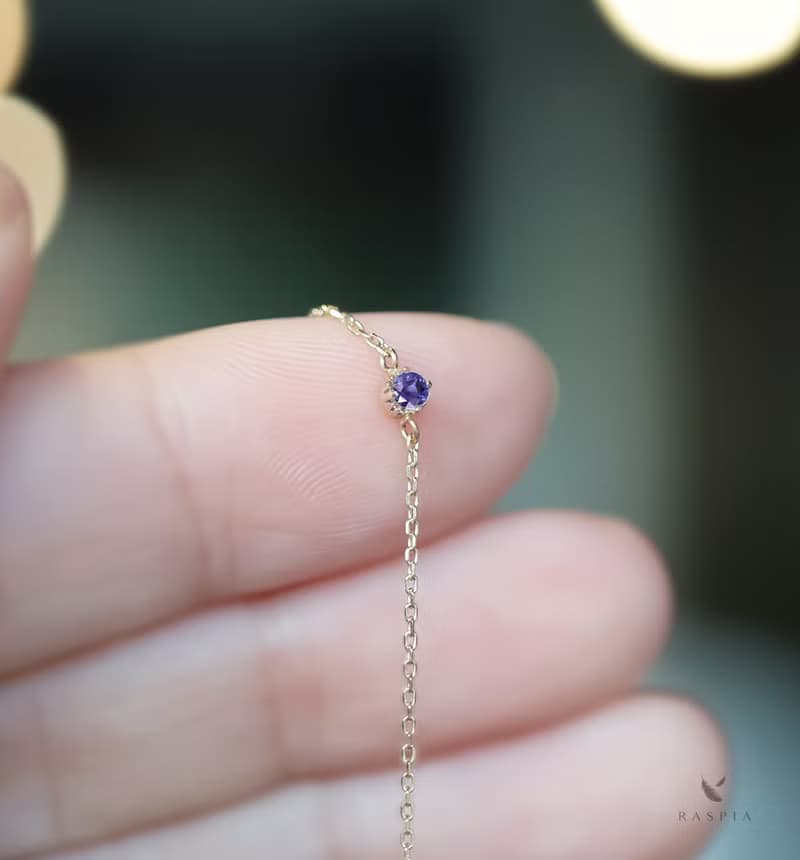 9月誕生石 K10 バイオレットブルーサファイアの一粒ブレスレット ~Petela~ (K18 変更可能)