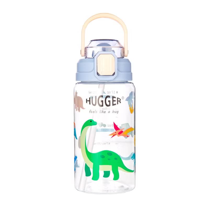 HUGGER彈蓋吸管水壺(550ml)快樂恐龍 Tritan材質激勵標示兒童水壺