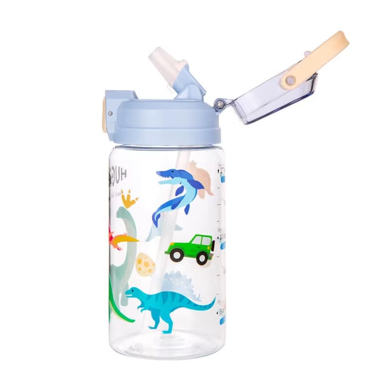HUGGER彈蓋吸管水壺(550ml)快樂恐龍 Tritan材質激勵標示兒童水壺