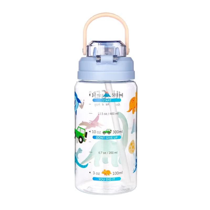 HUGGER彈蓋吸管水壺(550ml)快樂恐龍 Tritan材質激勵標示兒童水壺