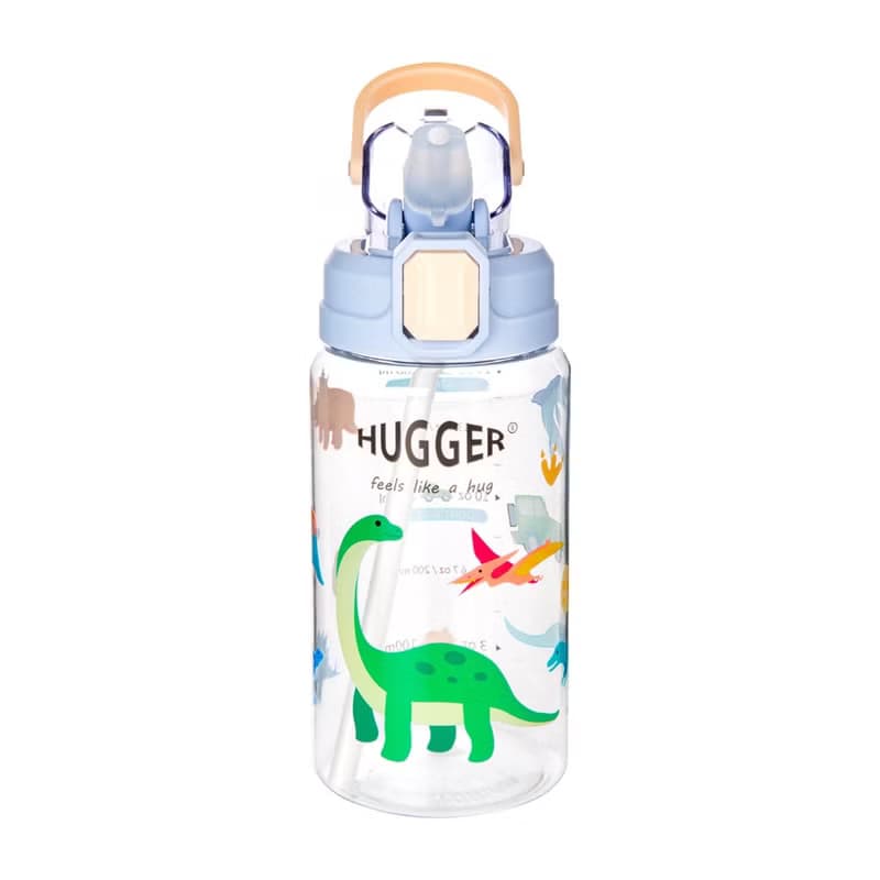 HUGGER彈蓋吸管水壺(550ml)快樂恐龍 Tritan材質激勵標示兒童水壺