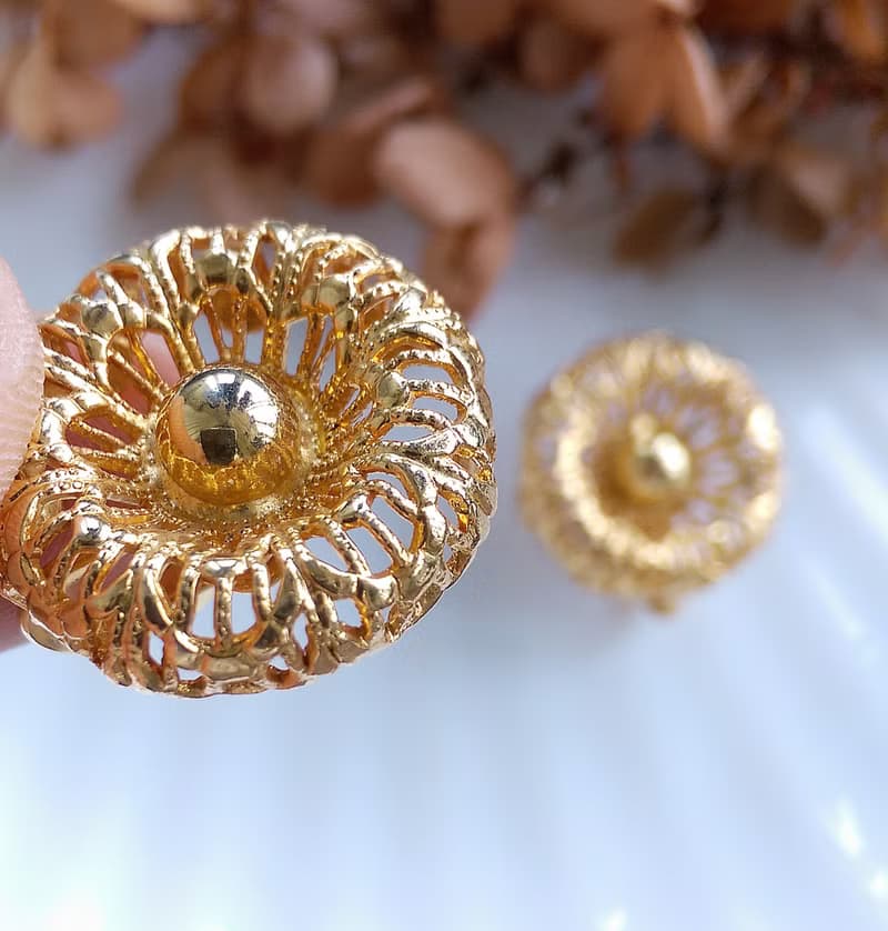 Vintage Jewelry 西洋古董飾品 精美 金色簍空花形 夾式耳環