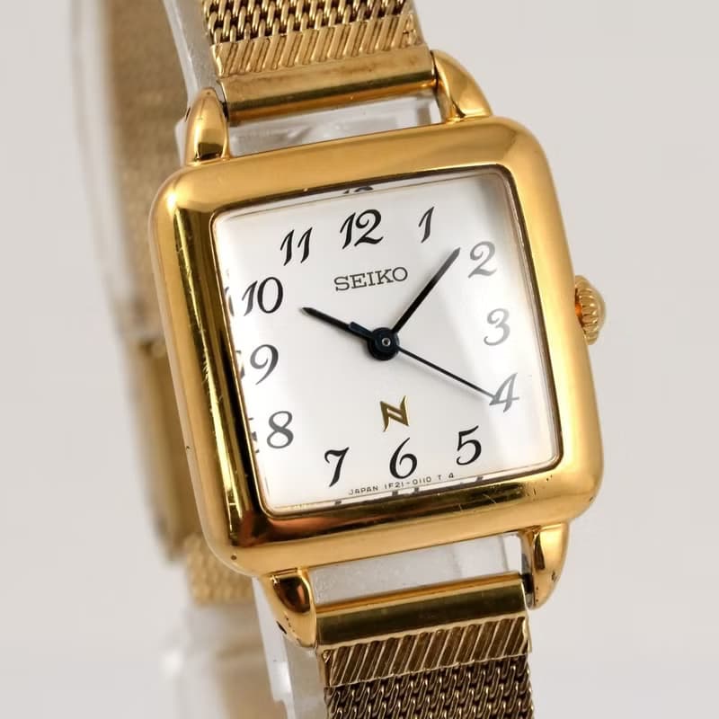 SEIKO NOIE 女性用腕時計 クォーツ 1F21-5020 22mm Gold Square Case Silver Dial 手錶 古董錶 復古手錶