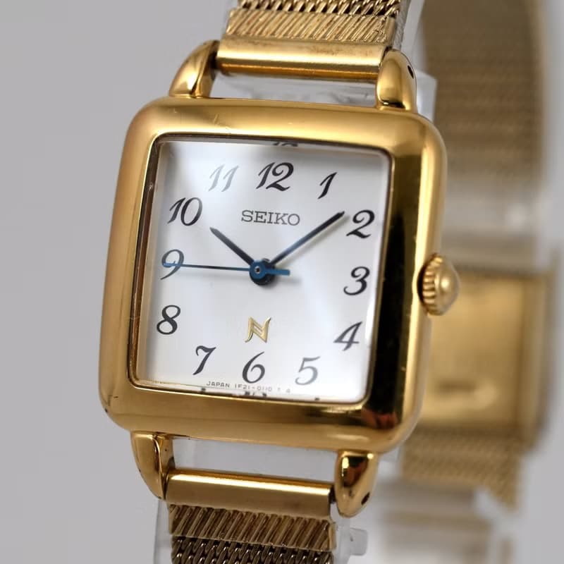 SEIKO NOIE 女性用腕時計 クォーツ 1F21-5020 22mm Gold Square Case Silver Dial 手錶 古董錶 復古手錶