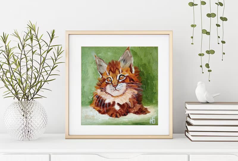 Red Cat Original Oil Painting, Funny Pet Portrait, Ginger Kitten Wall Art