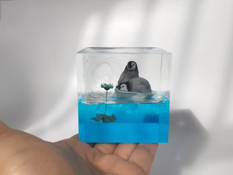 浮冰企鵝環氧樹脂工藝品/創意手工滴膠小夜燈