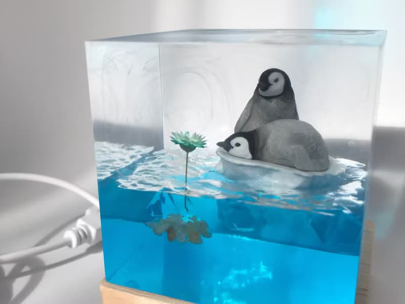 浮冰企鵝環氧樹脂工藝品/創意手工滴膠小夜燈