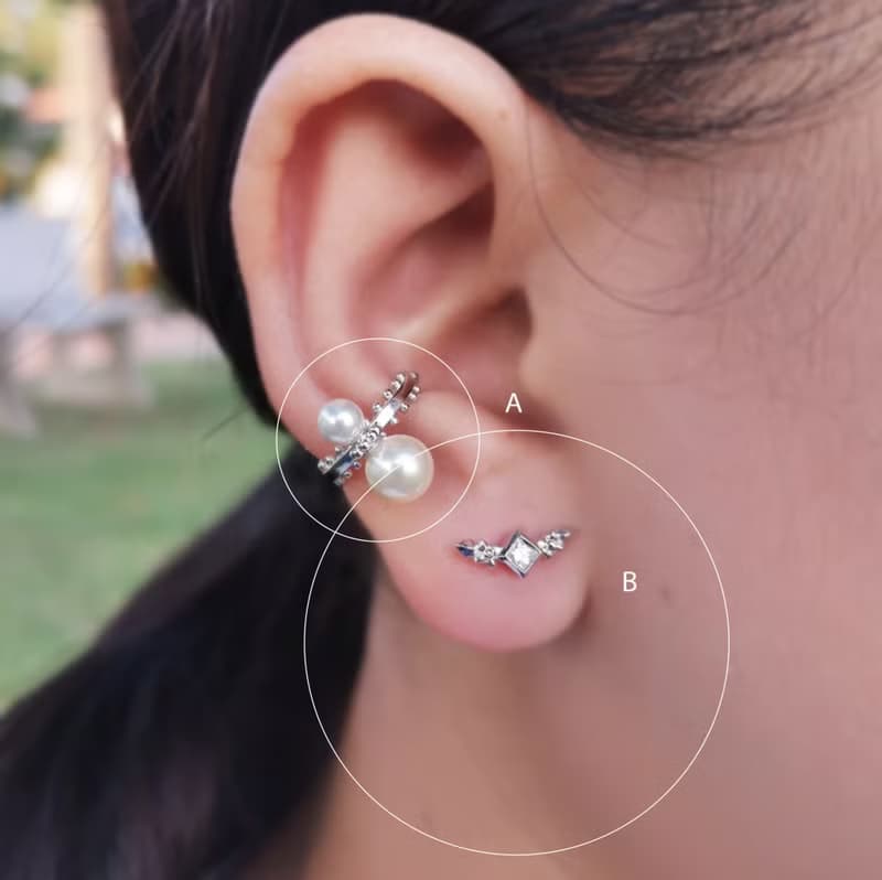 Pearl conch Ear cuff & stud ear 夾式耳環 耳骨夾 珍珠耳環