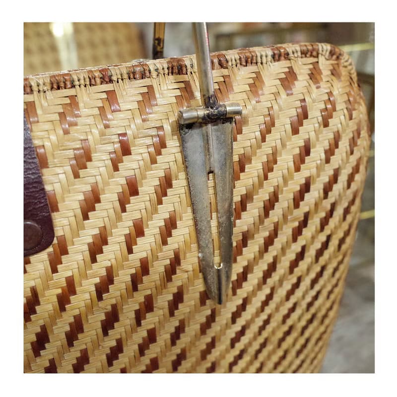 老件.早期手工編織老件.細目編織硬殼包.藤編竹編草編.手提包