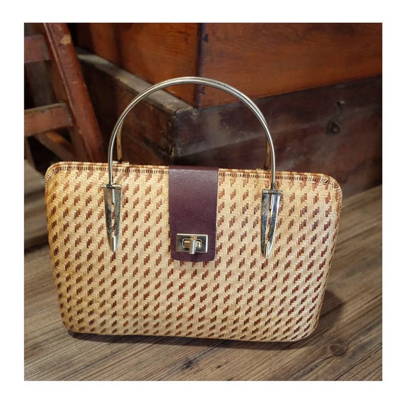 老件.早期手工編織老件.細目編織硬殼包.藤編竹編草編.手提包