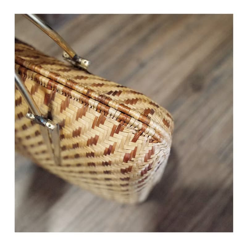 老件.早期手工編織老件.細目編織硬殼包.藤編竹編草編.手提包