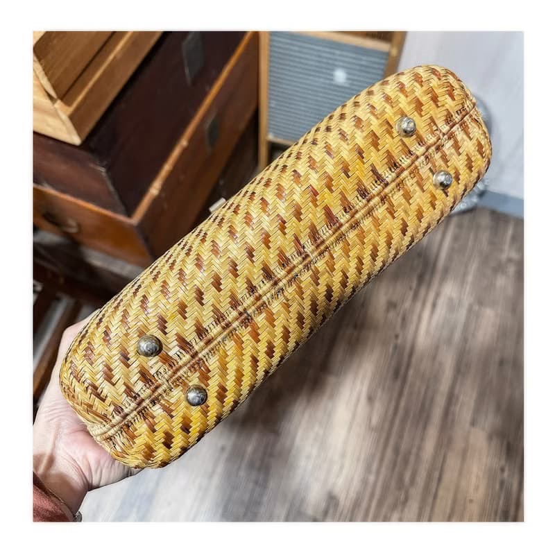 老件.早期手工編織老件.細目編織硬殼包.藤編竹編草編.手提包