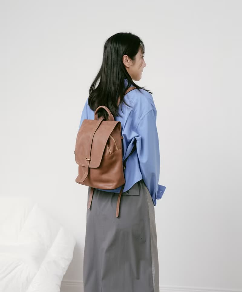 Supportingrole簡約百搭線條多隔層多口袋真皮後背包 咖啡