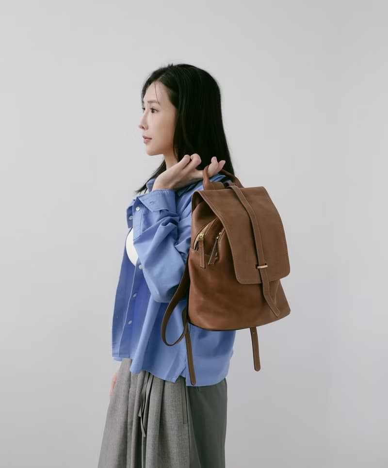 Supportingrole簡約百搭線條多隔層多口袋真皮後背包 咖啡