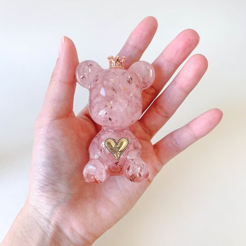 水晶愛心熊 M號 | 生日禮物 情人節禮物 | 粉水晶 月光石