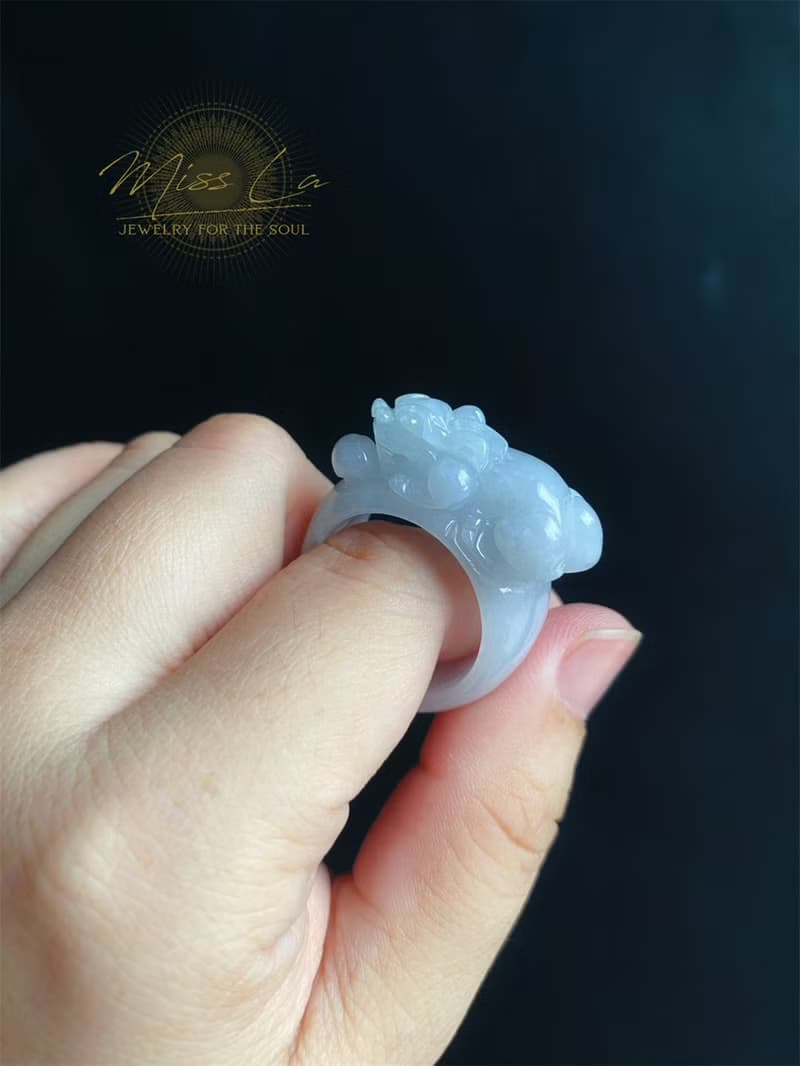 天然緬甸玉 翡翠 招財霸王 貔貅 有錢 翡翠 戒指 玉 戒環 ring