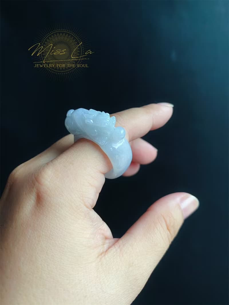 天然緬甸玉 翡翠 招財霸王 貔貅 有錢 翡翠 戒指 玉 戒環 ring