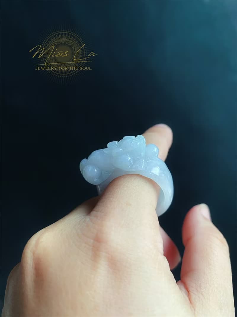 天然緬甸玉 翡翠 招財霸王 貔貅 有錢 翡翠 戒指 玉 戒環 ring