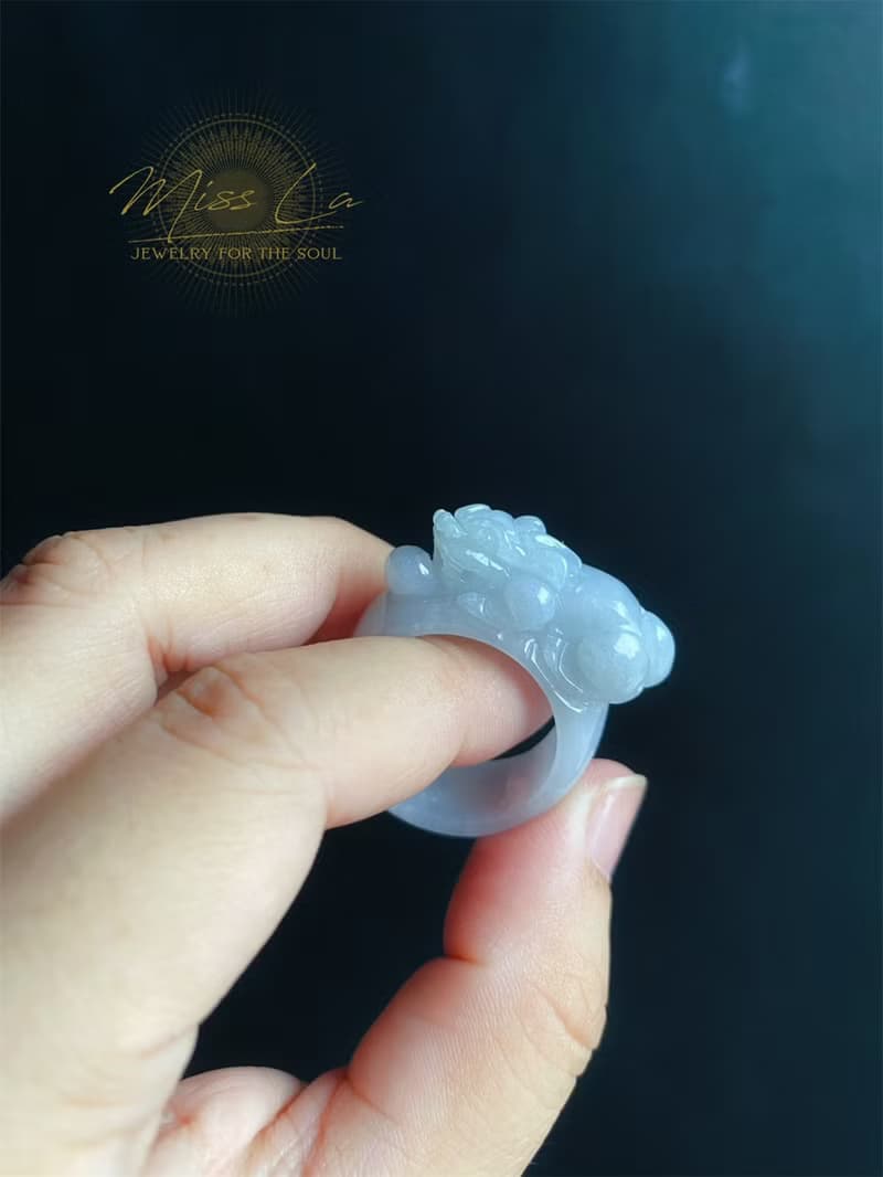 天然緬甸玉 翡翠 招財霸王 貔貅 有錢 翡翠 戒指 玉 戒環 ring