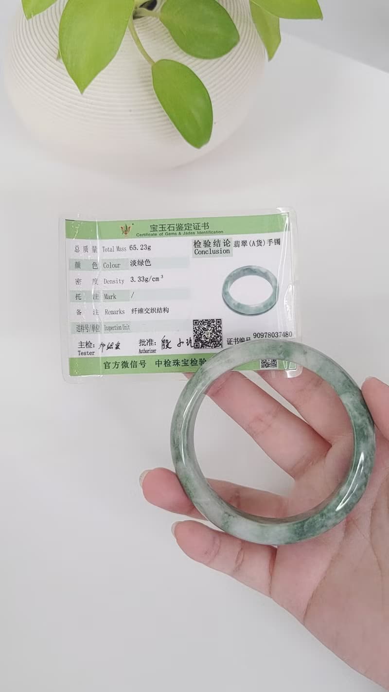 霧之森 | 冰糯種/白底青/平安鐲/手圍18.5-19 | 天然A貨翡翠玉鐲