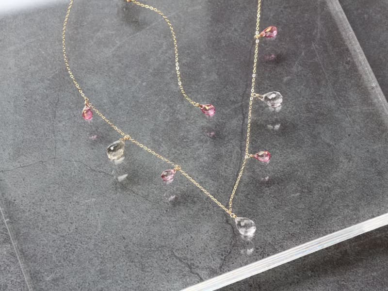 14kgf-pink chilly tears short necklace(ajustable chain)