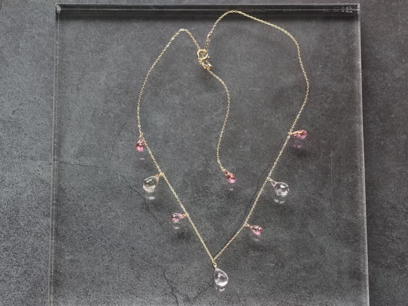 14kgf-pink chilly tears short necklace(ajustable chain)