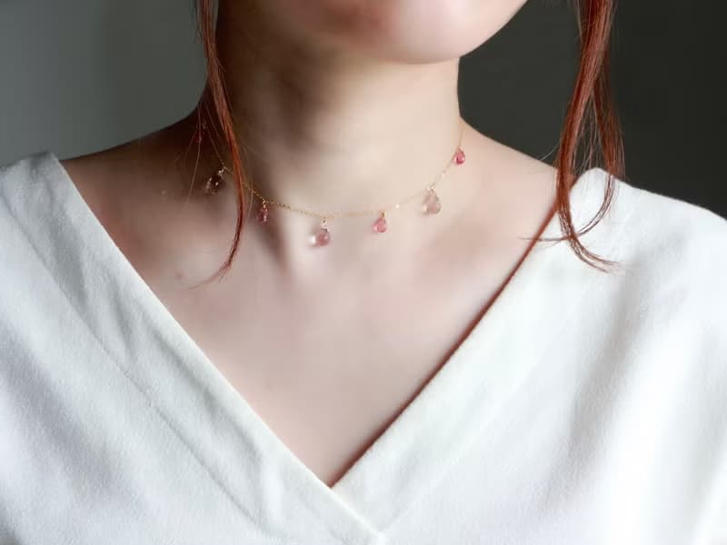 14kgf-pink chilly tears short necklace(ajustable chain)