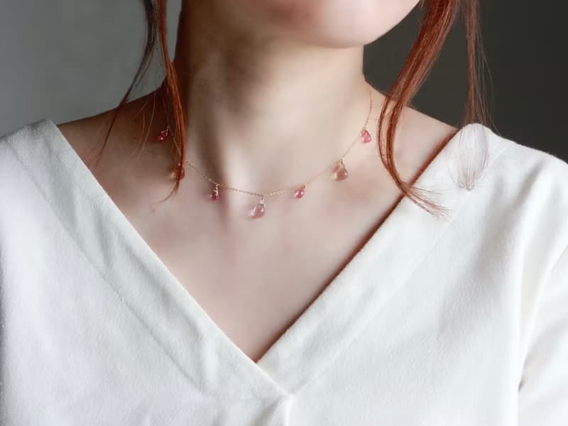 14kgf-pink chilly tears short necklace(ajustable chain)