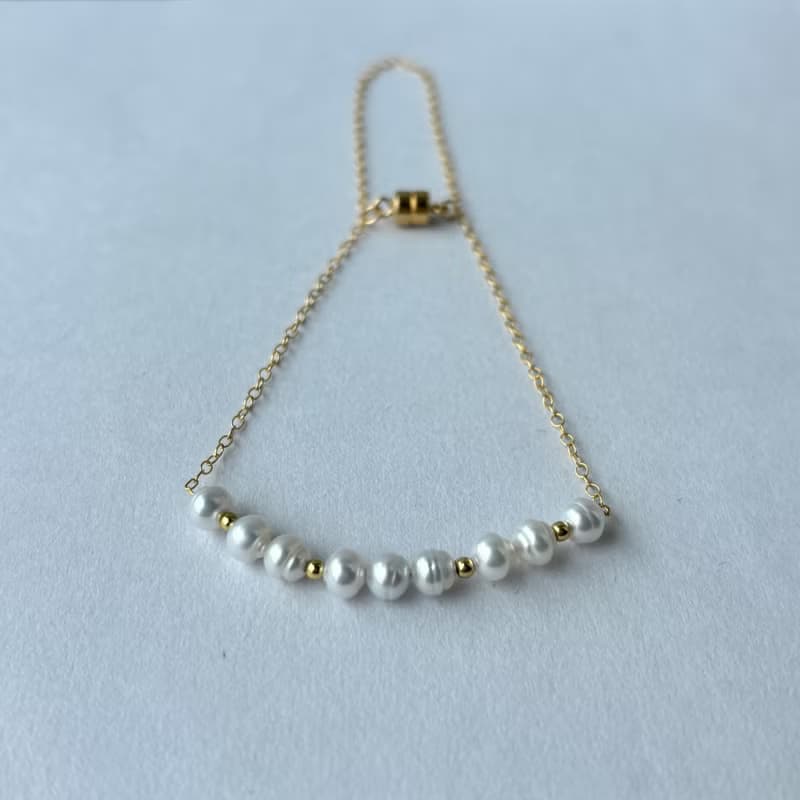 天然淡水珍珠 磁吸式 手鍊 全14KGF 線條珍珠