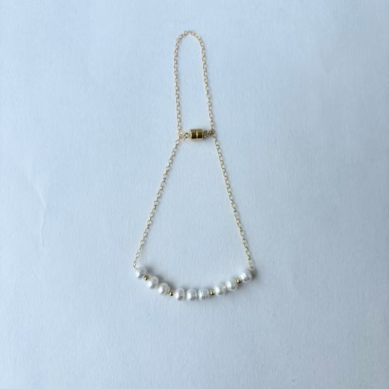 天然淡水珍珠 磁吸式 手鍊 全14KGF 線條珍珠