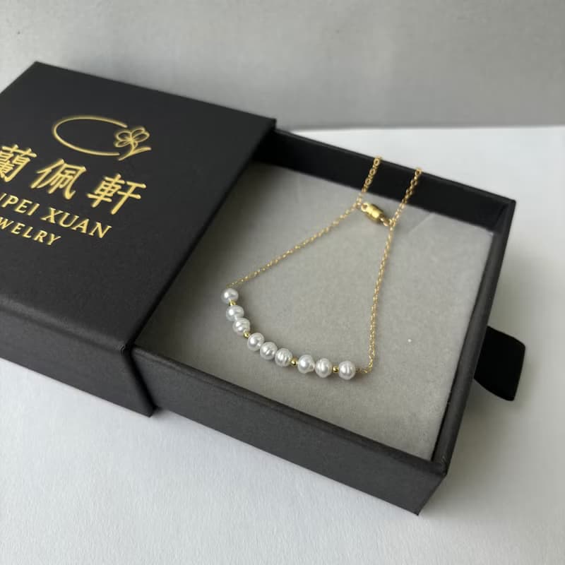 天然淡水珍珠 磁吸式 手鍊 全14KGF 線條珍珠