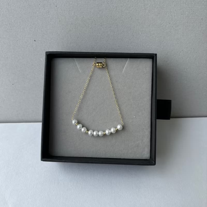 天然淡水珍珠 磁吸式 手鍊 全14KGF 線條珍珠