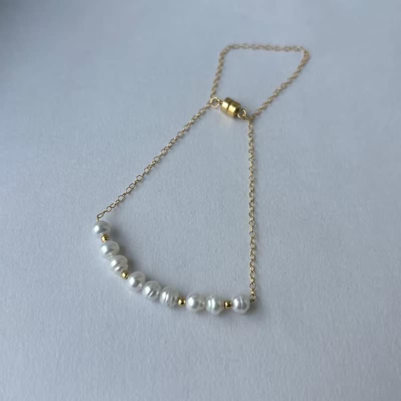 天然淡水珍珠 磁吸式 手鍊 全14KGF 線條珍珠