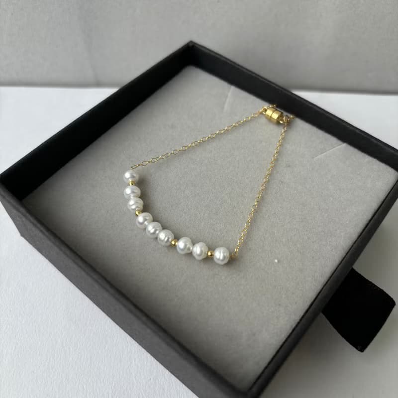 天然淡水珍珠 磁吸式 手鍊 全14KGF 線條珍珠