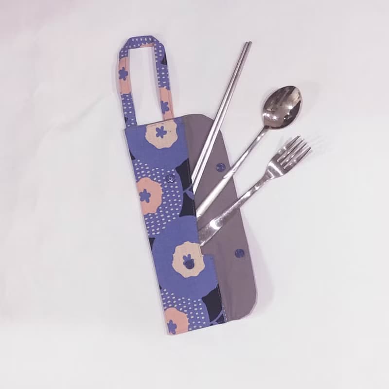 提把環保餐具套- 天藍大花普普風