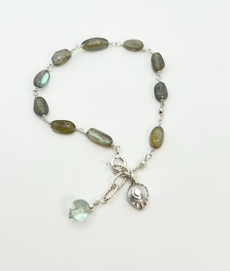 拉長石米珠隨形純銀手工繞線能量水晶手鍊