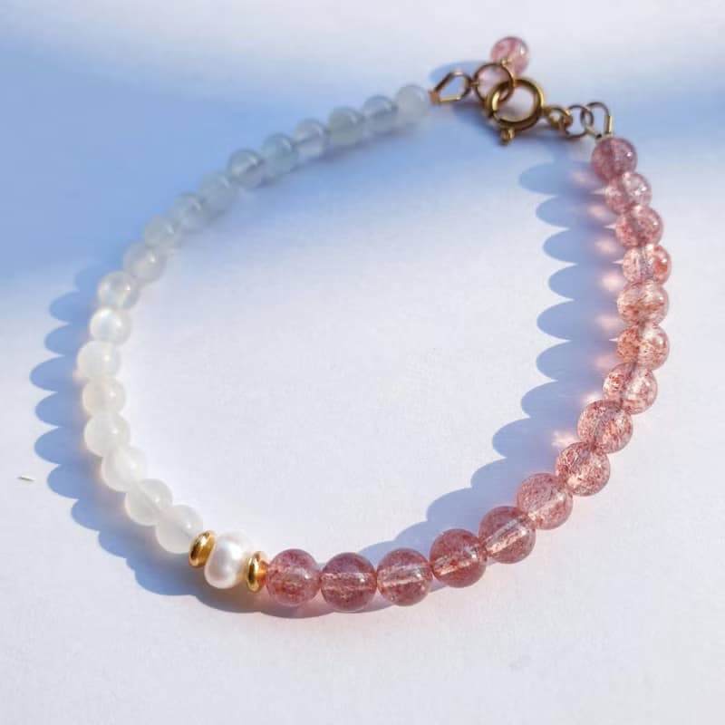 │14kgf輕珠寶│珍珠草莓晶月光石手鍊