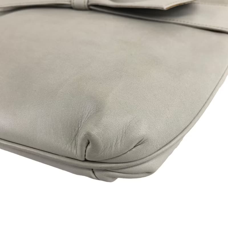 【 日本直送　名牌中古包 】CELINE セリーヌ ショルダーバッグ グレー ブラゾン レザー リボン vintage ヴィンテージ オールド dei55p