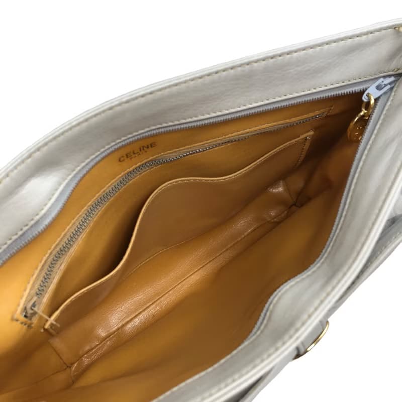 【 日本直送　名牌中古包 】CELINE セリーヌ ショルダーバッグ グレー ブラゾン レザー リボン vintage ヴィンテージ オールド dei55p