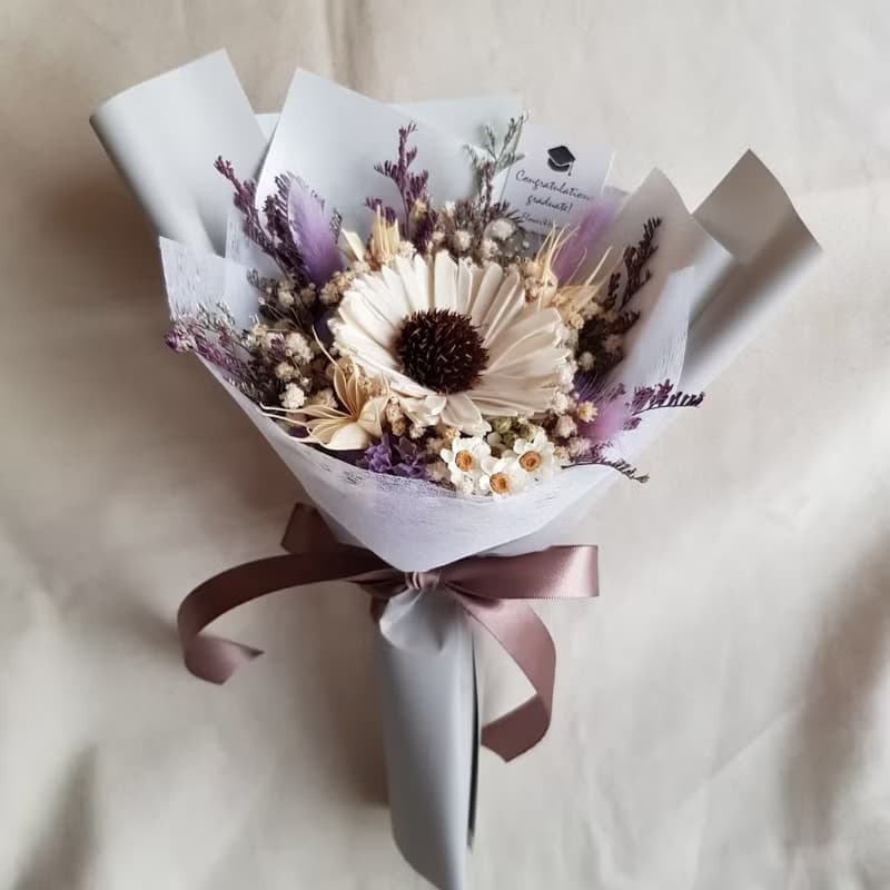 乾燥花蓪草向日葵花束|畢業 祝賀 生日 慶祝 學士帽S|4色可選
