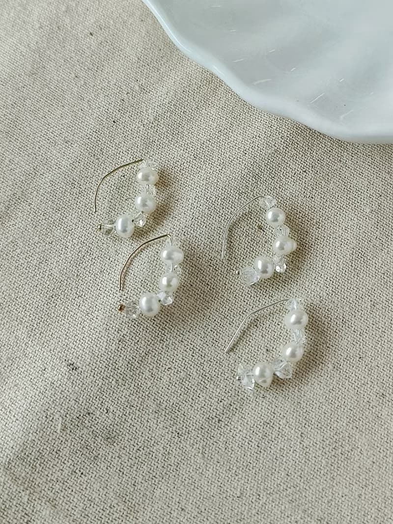 赫基默鑽石&珍珠 杏仁形耳圈 SV925/14KGF Herkimer 閃靈鑽