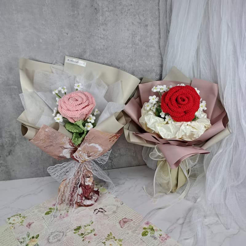 浪漫玫瑰鉤織花束 情人節 畢業禮物 母親節 生日禮物  CRFB004