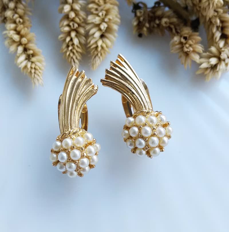 Vintage Jewelry 西洋古董飾品 優雅 小流星 仿珠 夾式耳環
